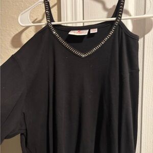 Black Embellished long- sleeve Cold Shoulder Women's Top-XL